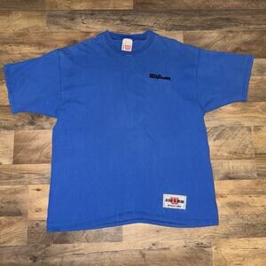 Vintage Wilson TShirt Athletic Wear Made In USA Embroidered Men 90s Size XL Blue